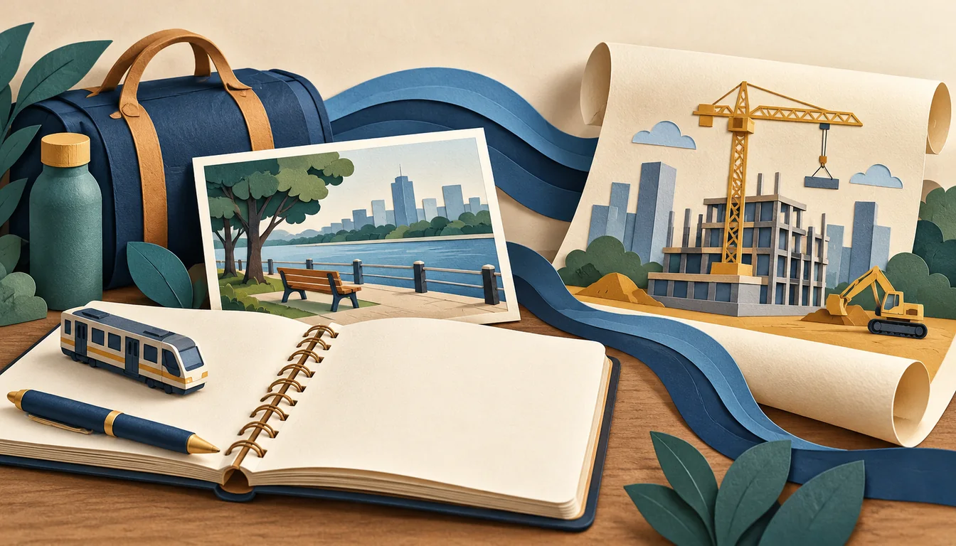 Conceptual illustration separating present trip preparation from future plans