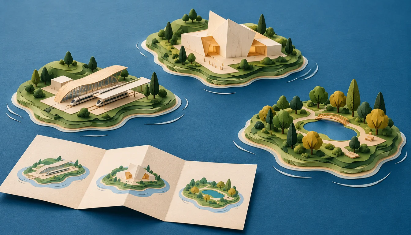 Conceptual illustration of three islands serving different purposes