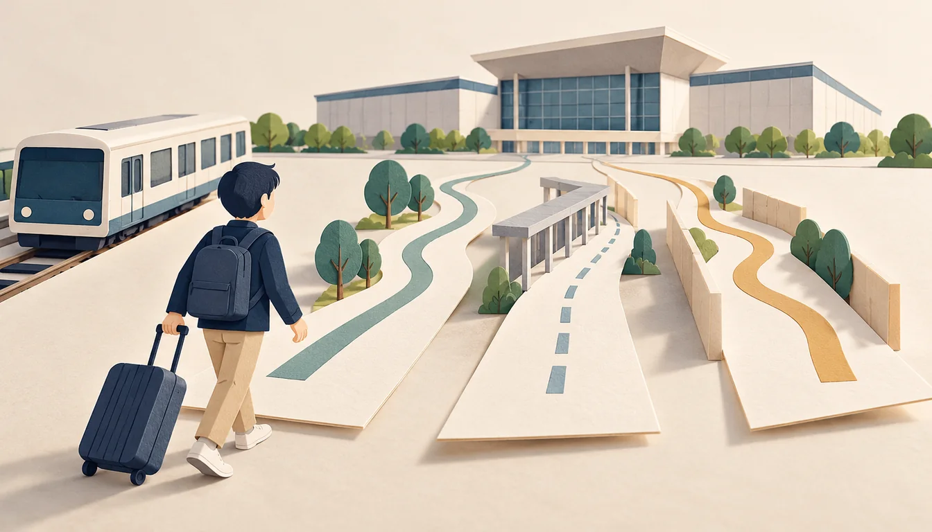 Conceptual illustration of comparing arrival routes to a convention